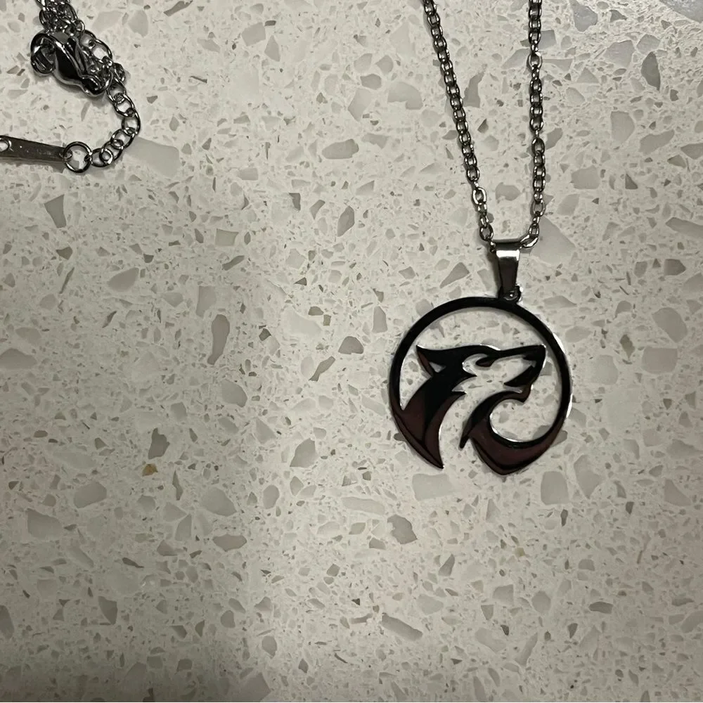 Men's‎ Stainless Steel Wolf Animal Pendant necklace with double chain